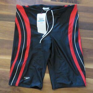 Speedo Black & Red Rapid Spliced Jammer Swimsuit Men's NWT - 36